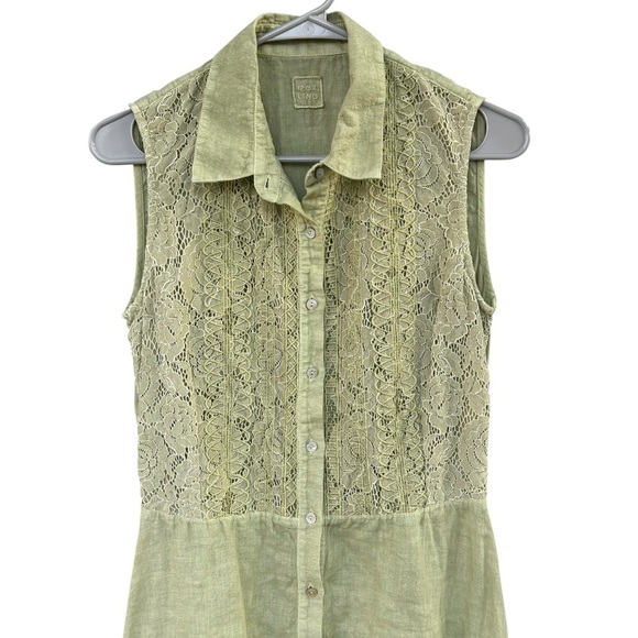 120% Lino Midi Dress - Italian Linen - Green Lace - Size Small - Picture 4 of 9